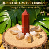8-stykki Red Jaspis + Sitrine Sett