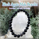 Mala Black Agate Bracelet With Velvet Pouch
