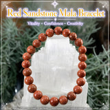 Bracelet Mala En Grès Rouge Avec Pochette En Velours