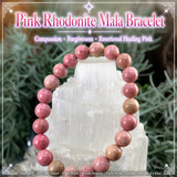 Bracelet Mala en Rhodonite rose avec pochette en velours