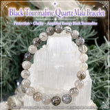 Mala Black Tourmaline Quartz armband með flauelspoka