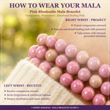 Bracelet Mala en Rhodonite rose avec pochette en velours