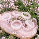 7  Pink Agate Ring Set