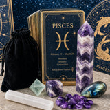 ♓ Fiskar - 19. febrúar - 20. mars - Zodiac Crystal Fusion Sett með poka